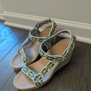 Teva Sandals with Yellow and Black Patterned Straps